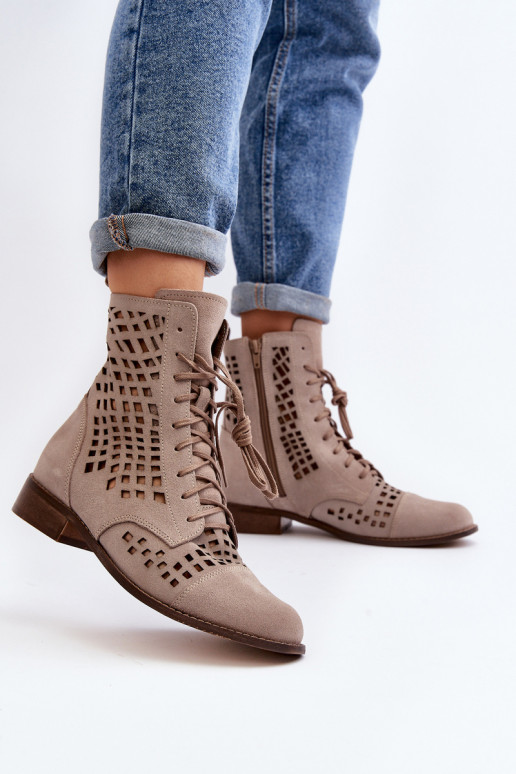 Zazoo 2627 avec des éléments ajourés Peau Bottes beige Zazoo 2627 avec des éléments ajourés Peau Bottes beige