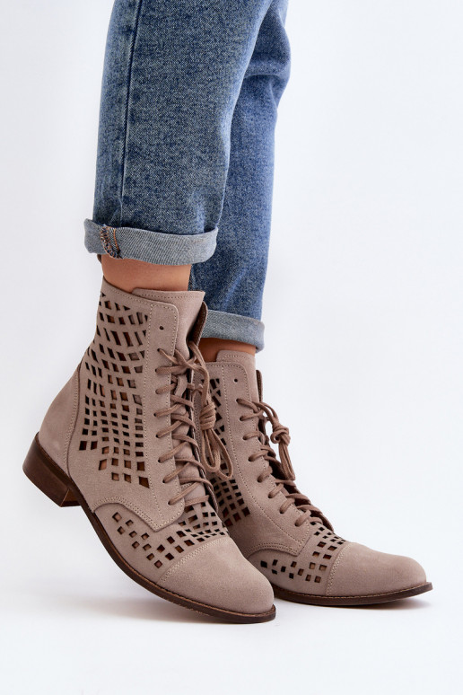 Zazoo 2627 avec des éléments ajourés Peau Bottes beige Zazoo 2627 avec des éléments ajourés Peau Bottes beige