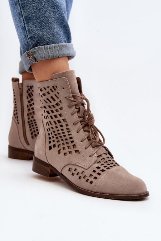 Zazoo 2627 avec des éléments ajourés Peau Bottes beige Zazoo 2627 avec des éléments ajourés Peau Bottes beige