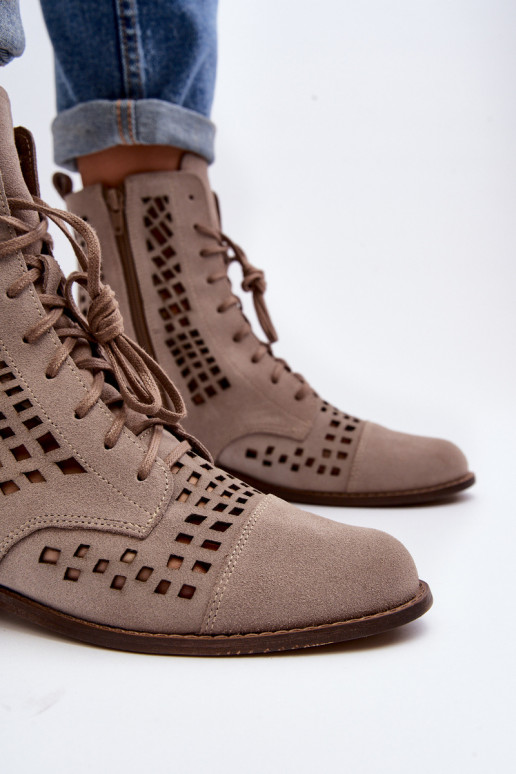 Zazoo 2627 avec des éléments ajourés Peau Bottes beige Zazoo 2627 avec des éléments ajourés Peau Bottes beige