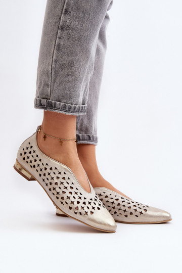 Zazoo 2883 Ballerines ajourées Fabriqué en cuir naturel couleur dorée 2