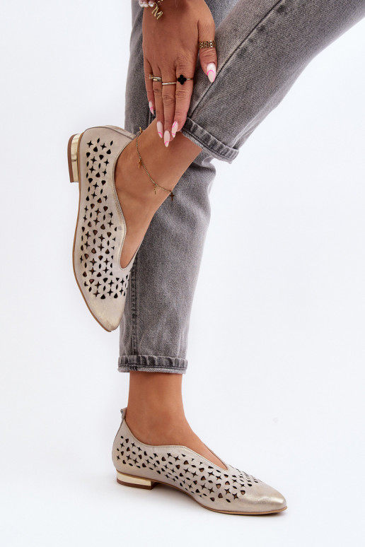Zazoo 2883 Ballerines ajourées Fabriqué en cuir naturel couleur dorée