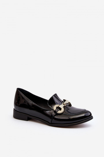 Zazoo 2880 Féminin Mocassins avec effet vernis avec des ornements couleur noire