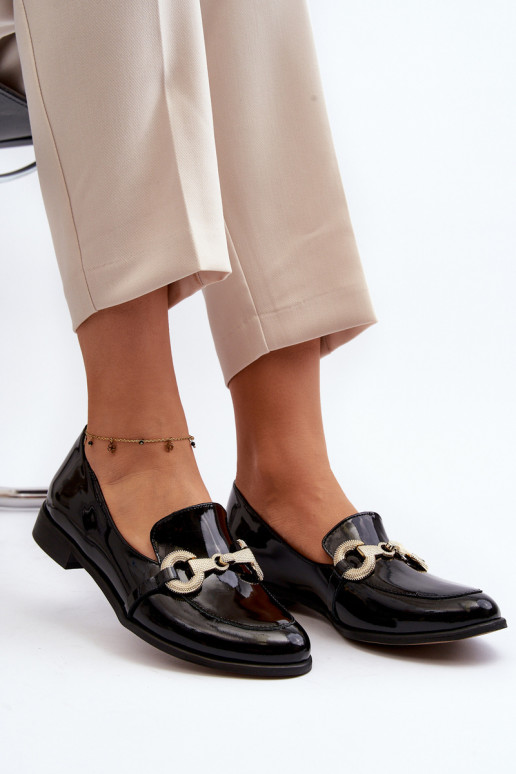 Zazoo 2880 Féminin Mocassins avec effet vernis avec des ornements couleur noire Zazoo 2880 Féminin Mocassins avec effet vernis avec des ornements couleur noire