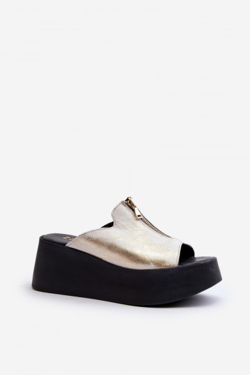 Zazoo 2916 mules pour femmes avec plateforme et zips, couleur or
