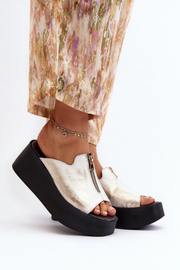 Zazoo 2916 mules pour femmes avec plateforme et zips, couleur or 2