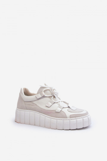 Zazoo M01/1 baskets en cuir pour femmes avec plateforme, couleur ivoire