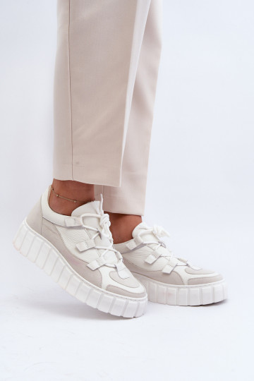 Zazoo M01/1 baskets en cuir pour femmes avec plateforme, couleur ivoire 2