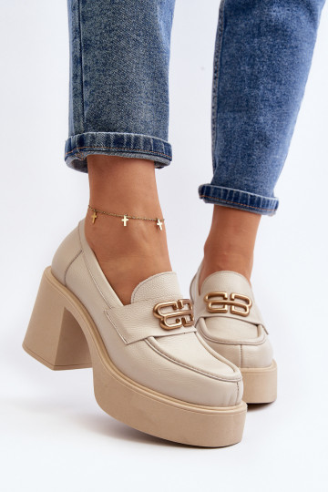 Zazoo 20170 chaussures Peau Féminin avec des talons couleur ivoire