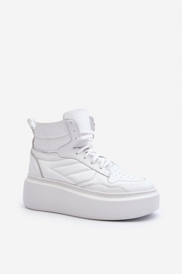 Baskets en cuir pour femmes Zazoo 3392/X blanches avec plateforme
