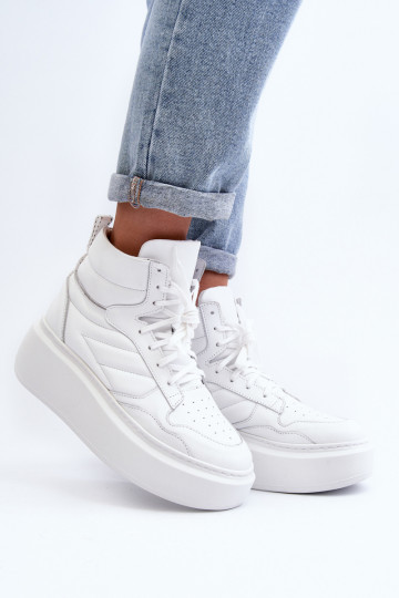Baskets en cuir pour femmes Zazoo 3392/X blanches avec plateforme 2