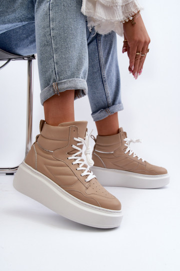Baskets en cuir pour femmes Zazoo 3392/X beiges avec plateforme