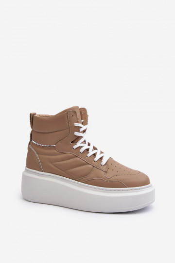 Baskets en cuir pour femmes Zazoo 3392/X beiges avec plateforme 2