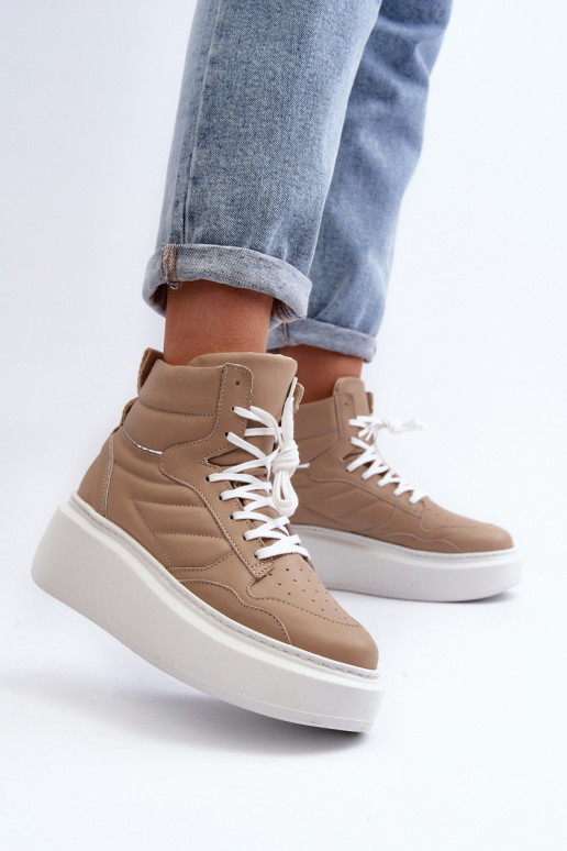 Zazoo 3392/X Féminin Peau baskets avec une plateforme beige Zazoo 3392/X Féminin Peau baskets avec une plateforme beige
