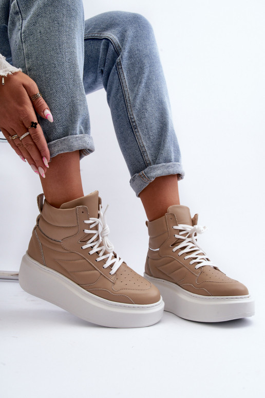 Zazoo 3392/X Féminin Peau baskets avec une plateforme beige Zazoo 3392/X Féminin Peau baskets avec une plateforme beige