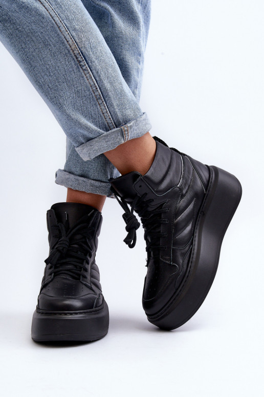 Zazoo 3392/X Féminin Peau baskets avec une plateforme couleur noire Zazoo 3392/X Féminin Peau baskets avec une plateforme couleur noire