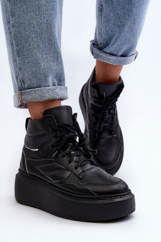 Zazoo 3392/X Féminin Peau baskets avec une plateforme couleur noire Zazoo 3392/X Féminin Peau baskets avec une plateforme couleur noire