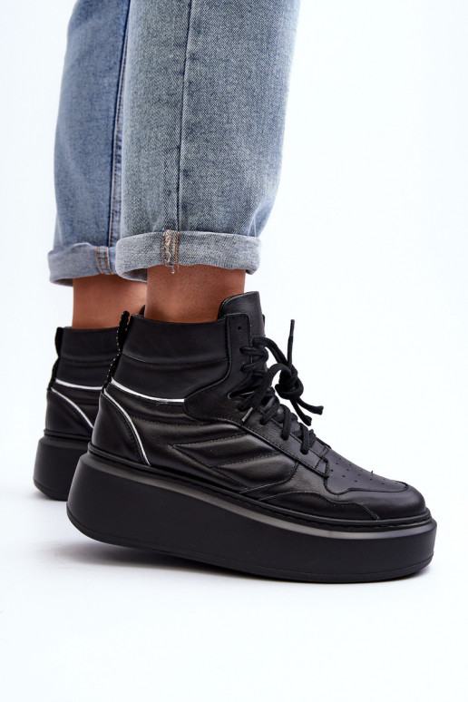 Zazoo 3392/X Féminin Peau baskets avec une plateforme couleur noire Zazoo 3392/X Féminin Peau baskets avec une plateforme couleur noire