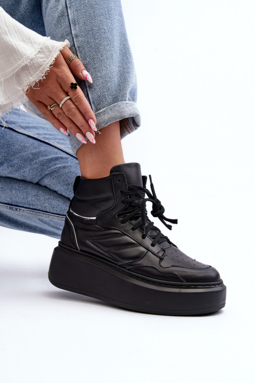 Zazoo 3392/X Féminin Peau baskets avec une plateforme couleur noire Zazoo 3392/X Féminin Peau baskets avec une plateforme couleur noire