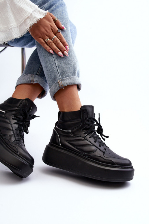 Zazoo 3392/X Féminin Peau baskets avec une plateforme couleur noire Zazoo 3392/X Féminin Peau baskets avec une plateforme couleur noire