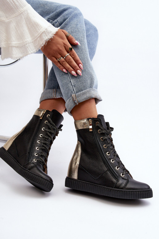 Zazoo 3081 Peau Chaussures de loisirs Sur un coin couleur noire