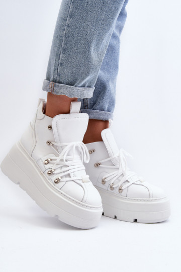 Baskets en cuir pour femmes Zazoo 3416 blanches 2