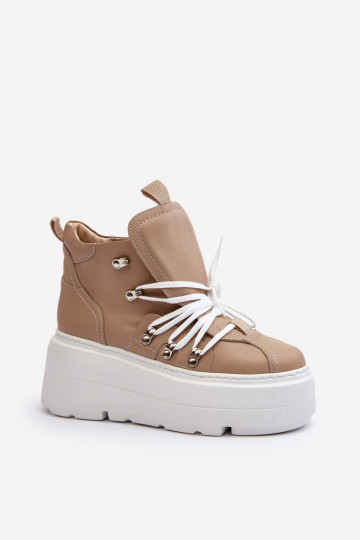 Baskets en cuir pour femmes Zazoo 3416 beiges