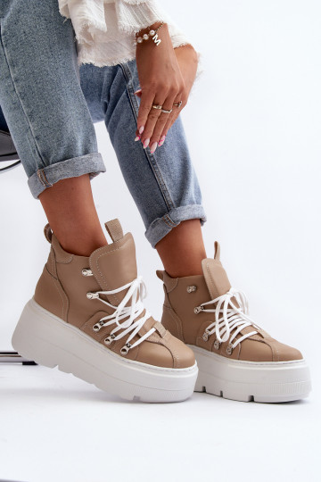 Baskets en cuir pour femmes Zazoo 3416 beiges 2
