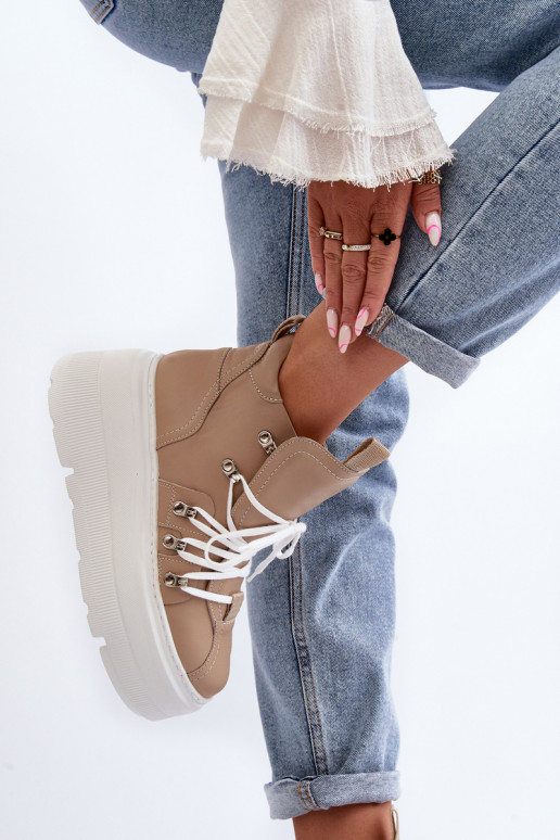 Zazoo 3416 Peau Féminin baskets beige Zazoo 3416 Peau Féminin baskets beige