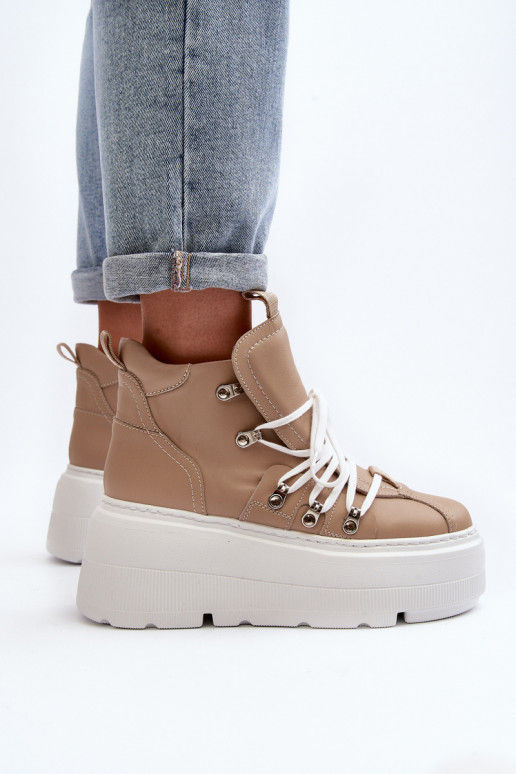 Zazoo 3416 Peau Féminin baskets beige Zazoo 3416 Peau Féminin baskets beige