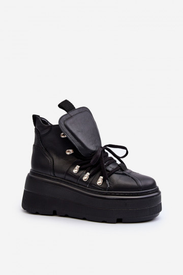 Baskets en cuir pour femmes Zazoo 3416 noires