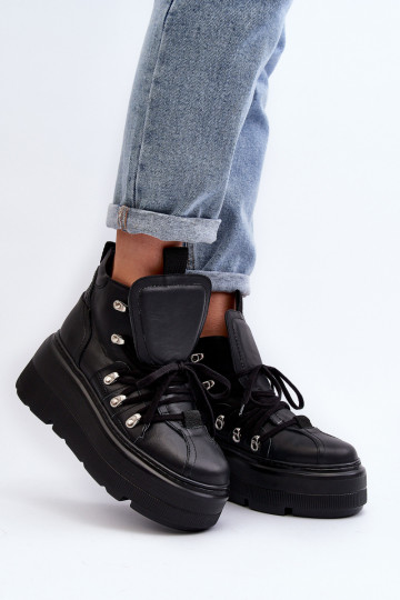 Baskets en cuir pour femmes Zazoo 3416 noires 2