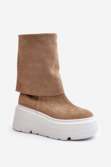 Bottines en daim pour femmes Zazoo 3410 beiges avec plateforme