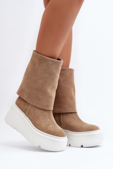 Bottines en daim pour femmes Zazoo 3410 beiges avec plateforme 2