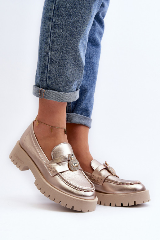 Peau chaussures Mocassins avec des ornements CheBello 4291 couleur dorée Peau chaussures Mocassins avec des ornements CheBello 4291 couleur dorée