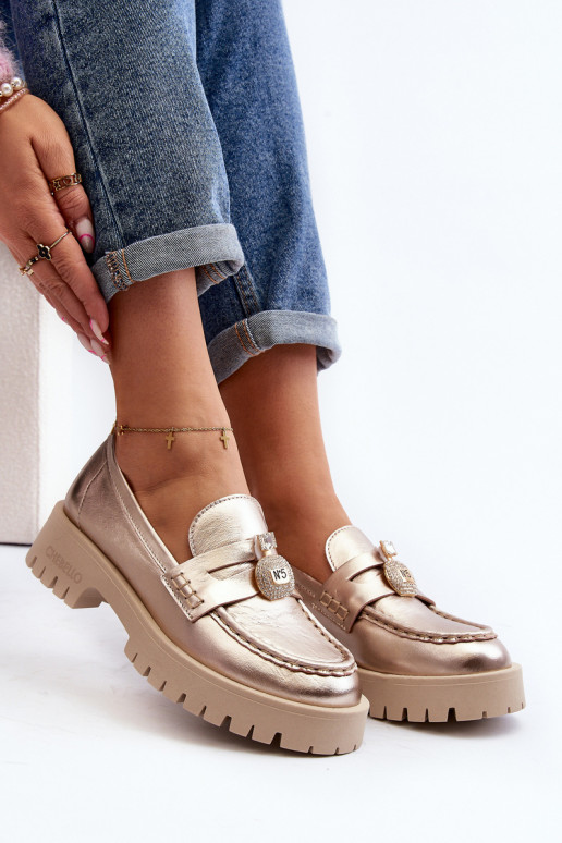 Peau chaussures Mocassins avec des ornements CheBello 4291 couleur dorée Peau chaussures Mocassins avec des ornements CheBello 4291 couleur dorée