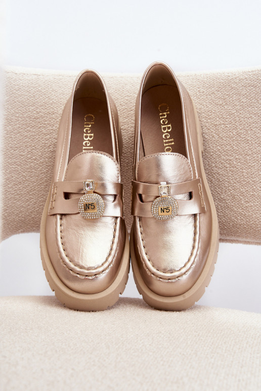 Peau chaussures Mocassins avec des ornements CheBello 4291 couleur dorée Peau chaussures Mocassins avec des ornements CheBello 4291 couleur dorée