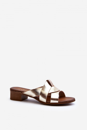 Zazoo 40236 Pantoufles en cuir Féminin Sur un talon bas couleur dorée