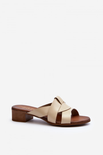Zazoo 40236 Pantoufles en cuir Féminin Sur un talon bas beige 2