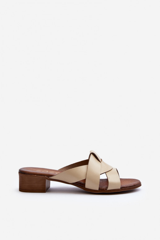 Zazoo 40236 Pantoufles en cuir Féminin Sur un talon bas beige Zazoo 40236 Pantoufles en cuir Féminin Sur un talon bas beige