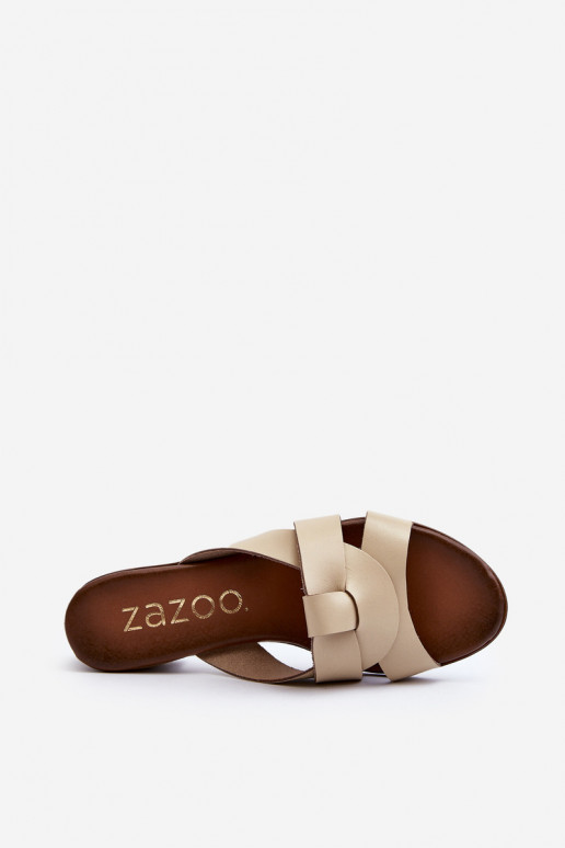 Zazoo 40236 Pantoufles en cuir Féminin Sur un talon bas beige Zazoo 40236 Pantoufles en cuir Féminin Sur un talon bas beige