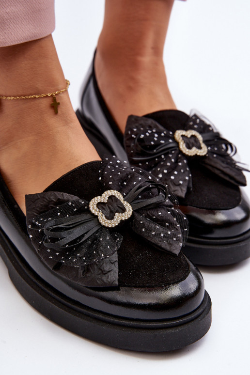 Féminin Mocassins laqués avec des rubans Laura Messi 2786 couleur noire Féminin Mocassins laqués avec des rubans Laura Messi 2786 couleur noire