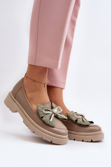 Mocassins en cuir pour femmes avec nœuds Laura Messi 2787 couleur sable 2