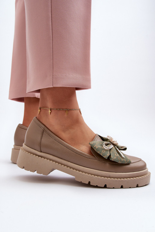 Féminin Peau Mocassins avec des rubans Laura Messi 2787 beige