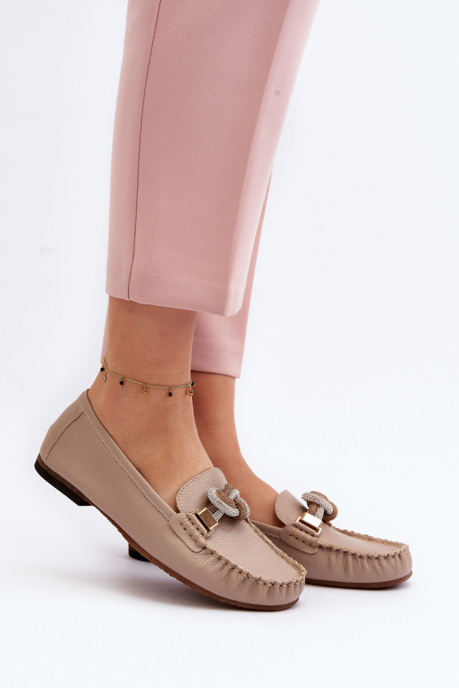 Peau mocassins pour femmes avec des ornements Laura Messi 2761 beige