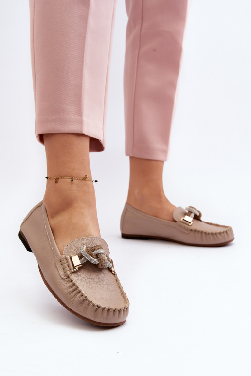 Peau mocassins pour femmes avec des ornements Laura Messi 2761 beige