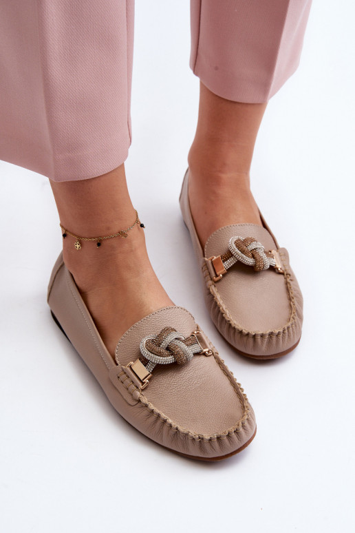 Peau mocassins pour femmes avec des ornements Laura Messi 2761 beige