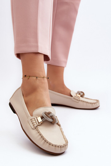 Mocassins en cuir pour femmes avec ornements Laura Messi 2761 couleur ivoire