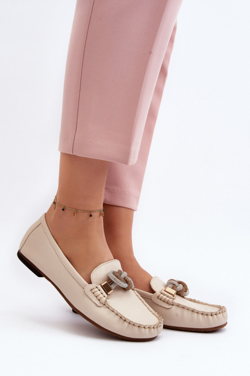 Peau mocassins pour femmes avec des ornements Laura Messi 2761 couleur ivoire Peau mocassins pour femmes avec des ornements Laura Messi 2761 couleur ivoire