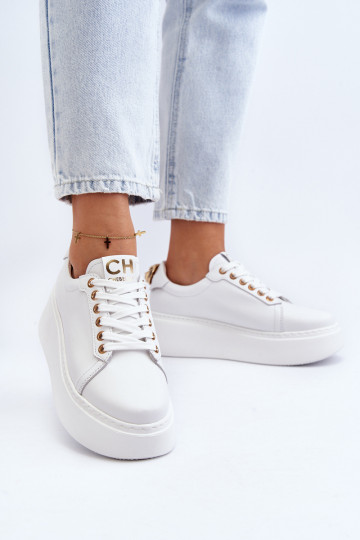 Baskets en cuir avec plateforme CheBello 4367 couleur blanche